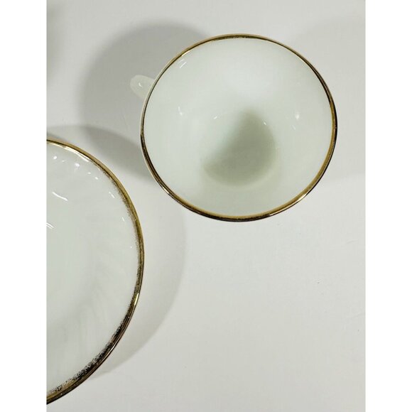 Anchor Hocking Fire King Oven Ware Fluted Swirl Milk Glass Gold Trim Set Vintage - Picture 9 of 16